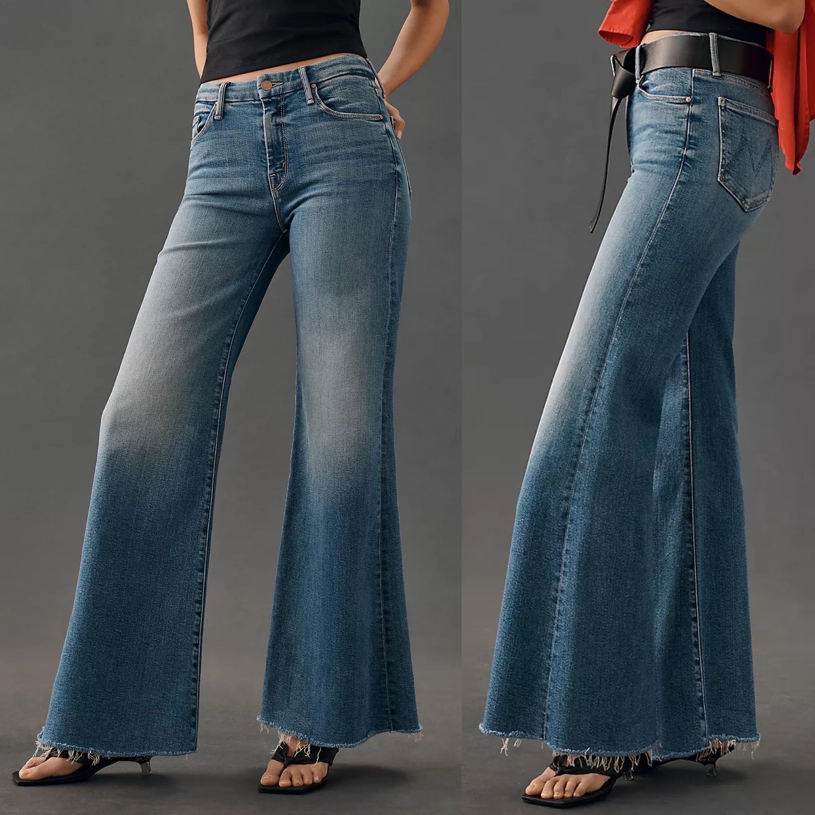 Mother Anthropologie The Roller High Rise Wide Leg Jeans Womens Sz 33 Blue Denim